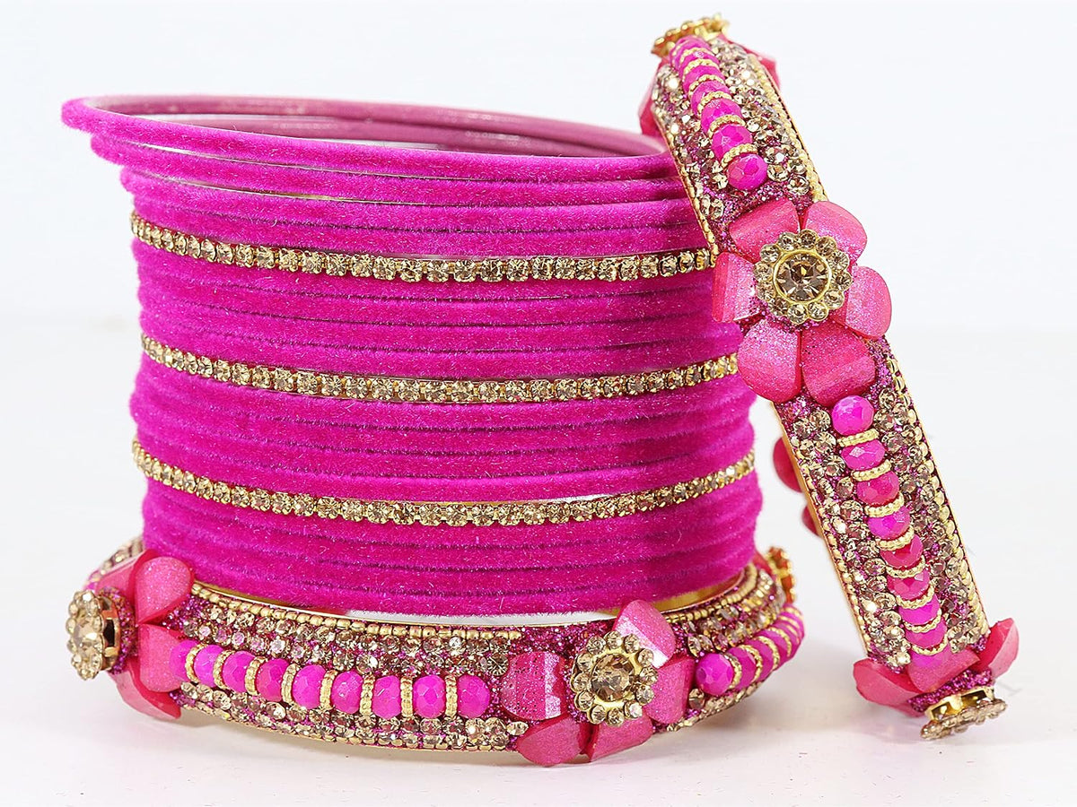 NMII Traditional Plain Metal Bangles with Golden Zircon Stone For Women & Girls | Chuda Set For Bridal Women Wedding, Party, Occasion | Golden Chuda | Metal Bangles For Women- Set of 30