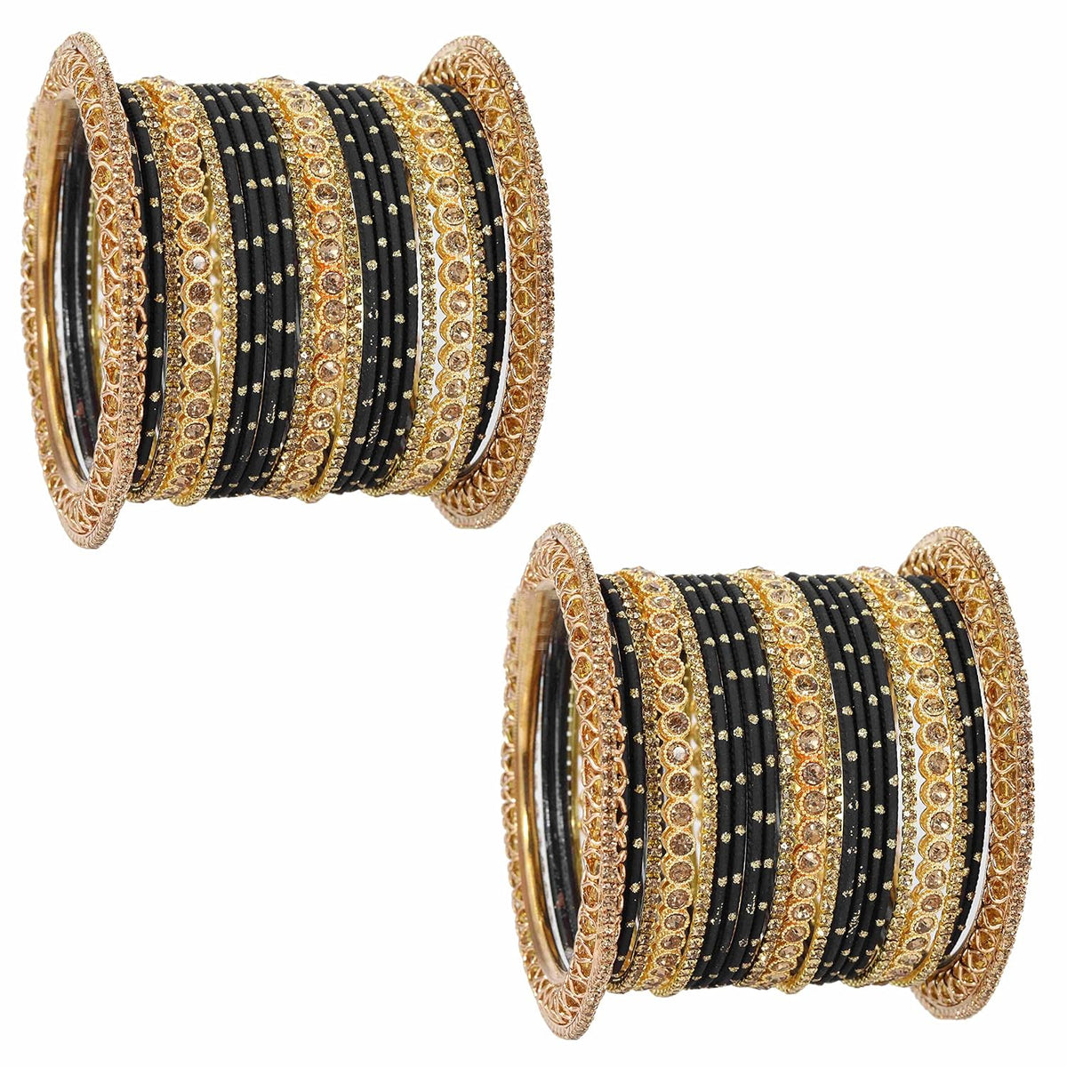 NMII Non-Precious Metal with Base Metal and studded with Zircon Gemstone or Zari Dotted Glossy Finished Traditional Chuda Bangle set for Women and Girls