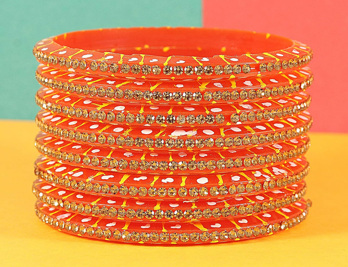 NMII Acrylic (Plastic) With Zircon Gemstone Studded Premium and Traditional Glossy Finished Bangle Set For Women and Girls