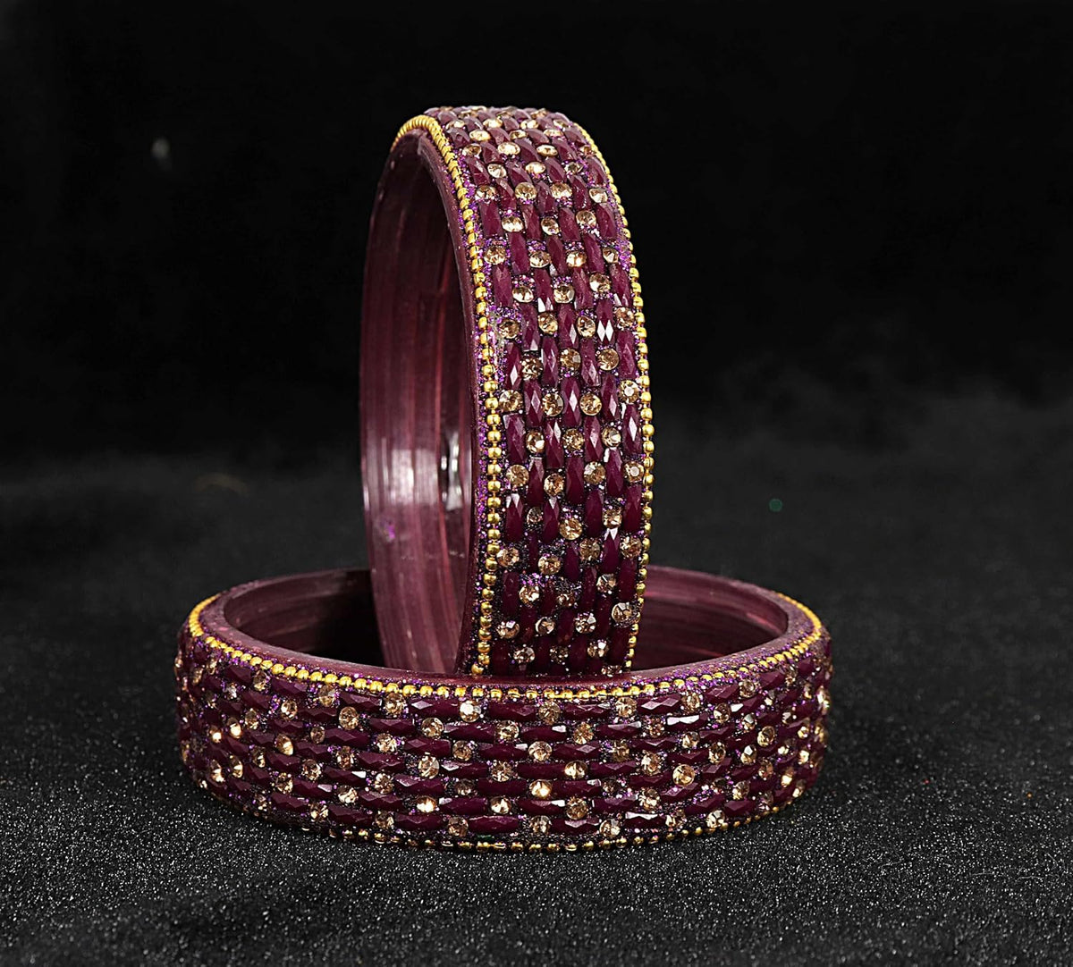 NMII Glass Golden Zircon GemStone & Beads Studded Thick Kada Set For Women & Girls | Chudi Set | Glass Bangles For Women | Fancy Kada For Women Party, Wedding, Occasion, Daily use