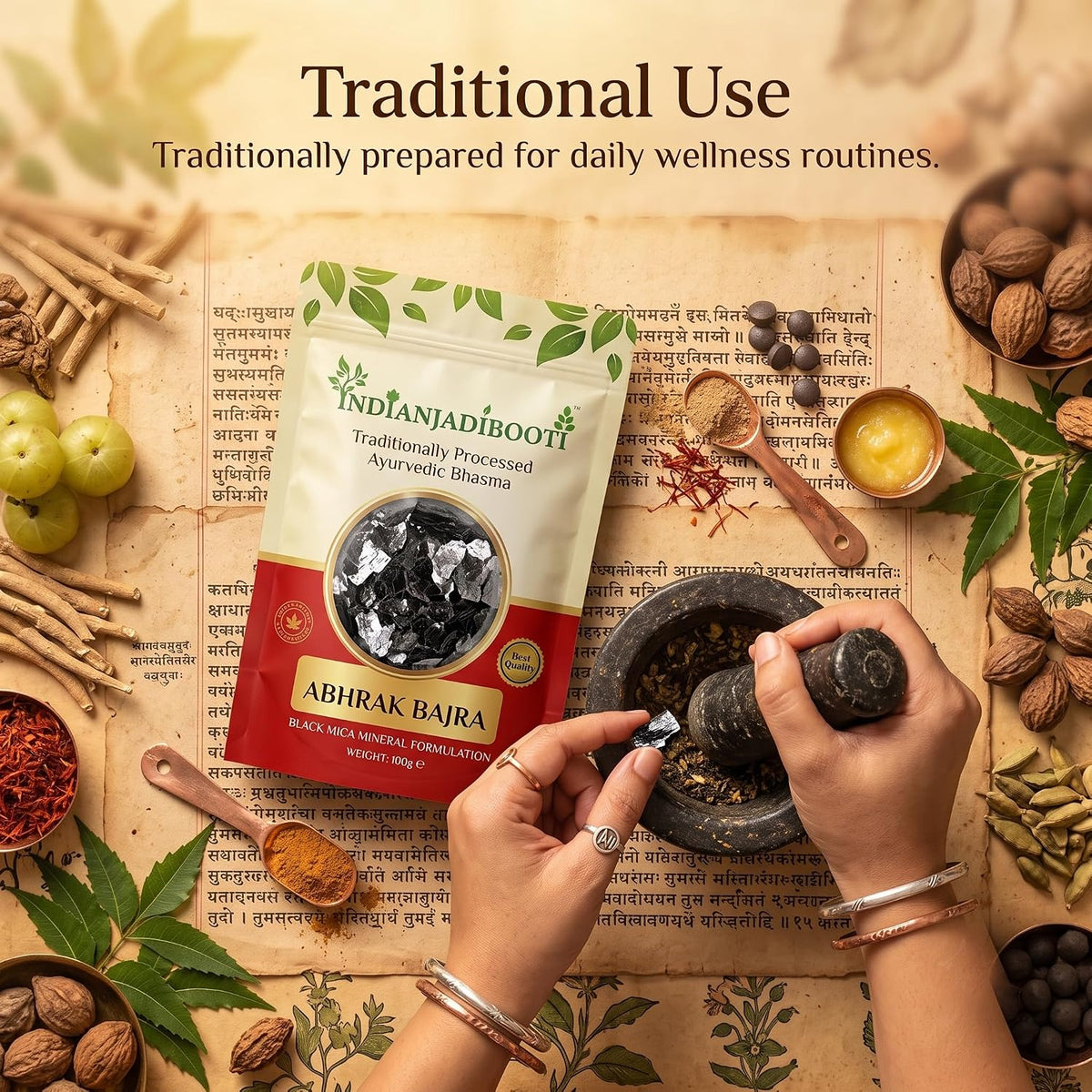 IndianjadiBooti Black Mica (Abhrak/Abrak/Kala Bajra) – Premium Natural Mineral | 100 Grams Pack