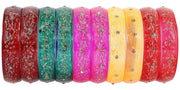 NMII Glass with Glitter and Feather Design Glossy Finished Multicolor Kada Set For Girls and Women- (Football-A21-MR2-2.2), Pack of 10 Multicolor Kada