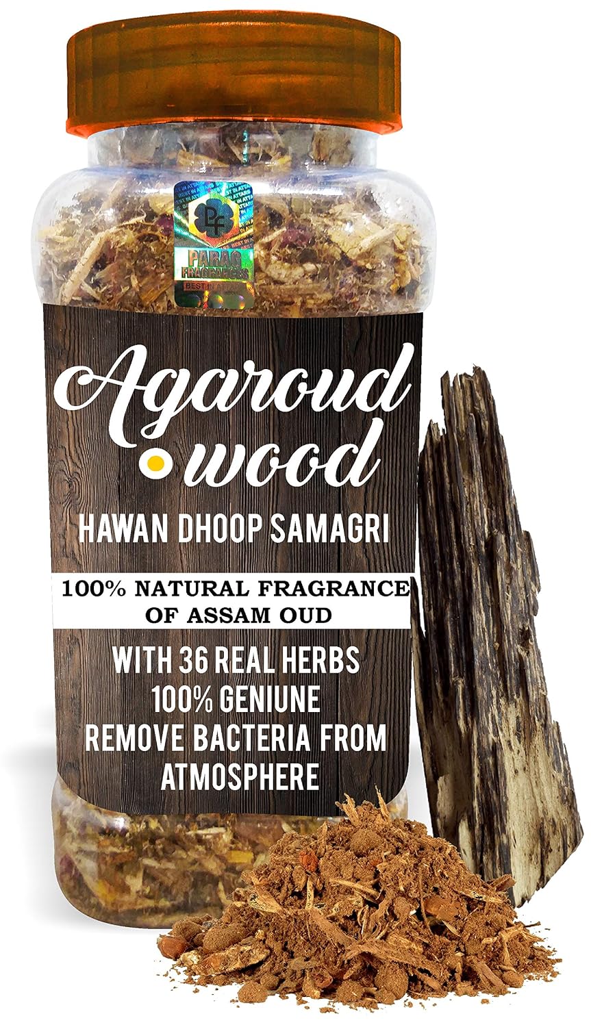 Parag Fragrances Agar Oud Hawan Dhoop Samagri with 36 Types of Herbs/Hawan Samagri for Dhoop, Hawan or Yagya (150gm)