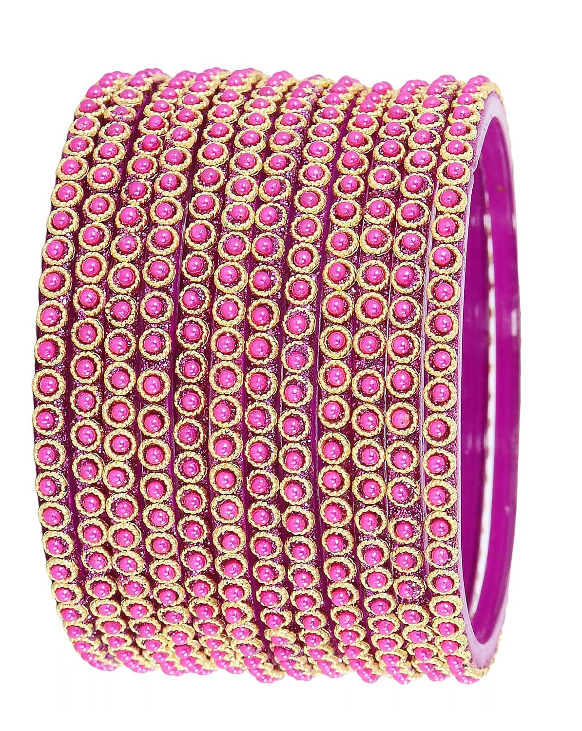 NMII Glass Golden Beads & Pearls Moti Work Designer Bangles Set For Women & Girls | Kanch ki Chudi Set | Girl's Bangles Bracelet | Glass Bangles | Daily, Wedding, Party, Fashion Jewellery- Set of 12