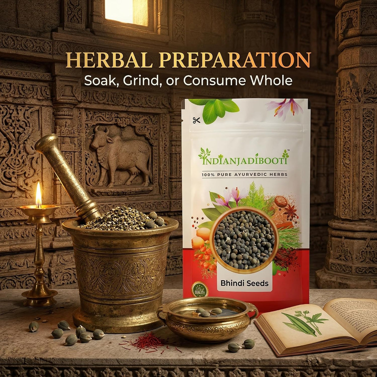 IndianJadiBooti Bhindi (Okra/Lady finger) Seeds | Nutrient-Rich | 3 Packs of 900 Grams