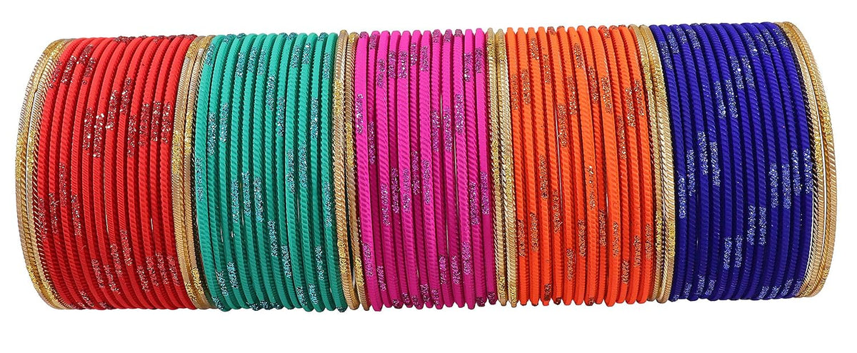 NMII Non-Precious Metal with Base Metal Spreads with Zari Glossy Finished Premium Traditional Bridal Chuda Bangle set for Women and Girls