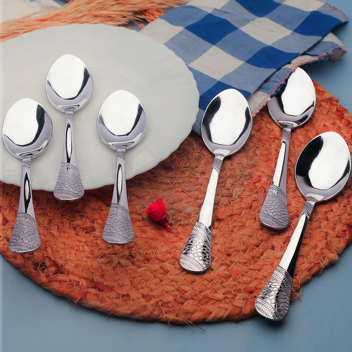 Parage 6 Pieces Stainless Steel Table Spoons,18 cm Long, Premium Spoons Set for Home & Kitchen, Luxury Dinning Tableware Cutlery Set Gift for House Warming,6 Big Spoons, Silver Imperial Design