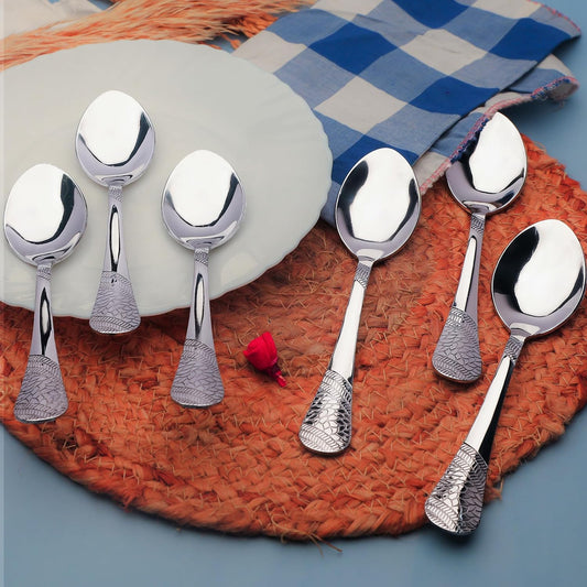 Parage 6 Pieces Stainless Steel Table Spoons,18 cm Long, Premium Spoons Set for Home & Kitchen, Luxury Dinning Tableware Cutlery Set Gift for House Warming,6 Big Spoons, Silver Imperial Design