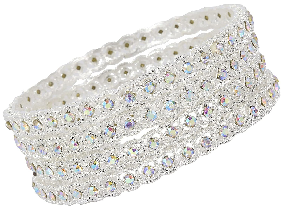 NMII Premium Metal with Zircon Gemstone Kada Bangles Set For Women and Girls | Fancy Women's Kada| Stylish Metal Bangles Set- Pack of 4