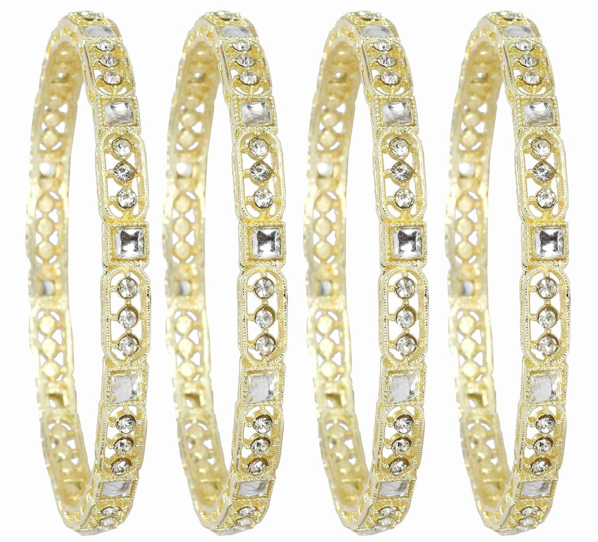 NMII Gold Plated Metal Kundan Stone & American Diamond Bangles Set For Women & Girls | AD Bangles | Traditional Bangles Set | Stone Work | Premium Design | Wedding, Party, Occasion- Set of 4