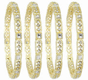 NMII Gold Plated Metal Kundan Stone & American Diamond Bangles Set For Women & Girls | AD Bangles | Traditional Bangles Set | Stone Work | Premium Design | Wedding, Party, Occasion- Set of 4