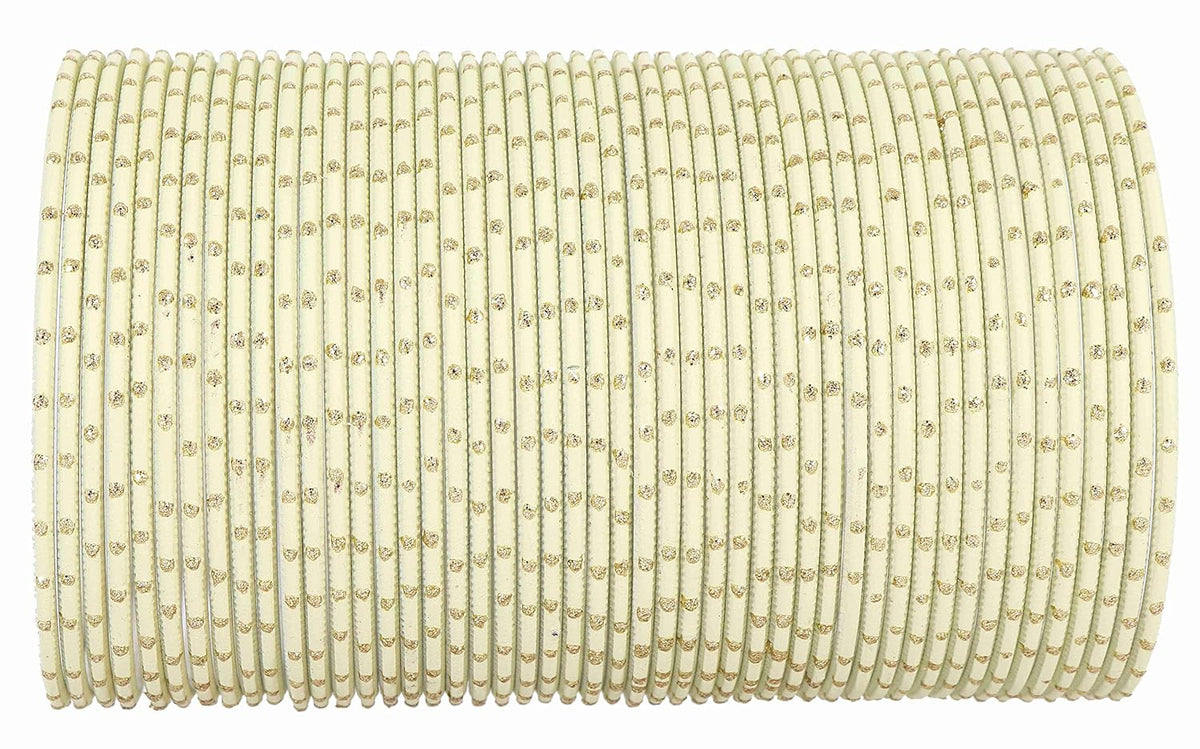 NMII Glossy Metal Bangle Set for Women & Girls on Wedding (Cream-2.4)