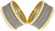 NMII Metal with Zircon Gemstone and Pearls Studded Velvet Bangle Set for Women and Girls