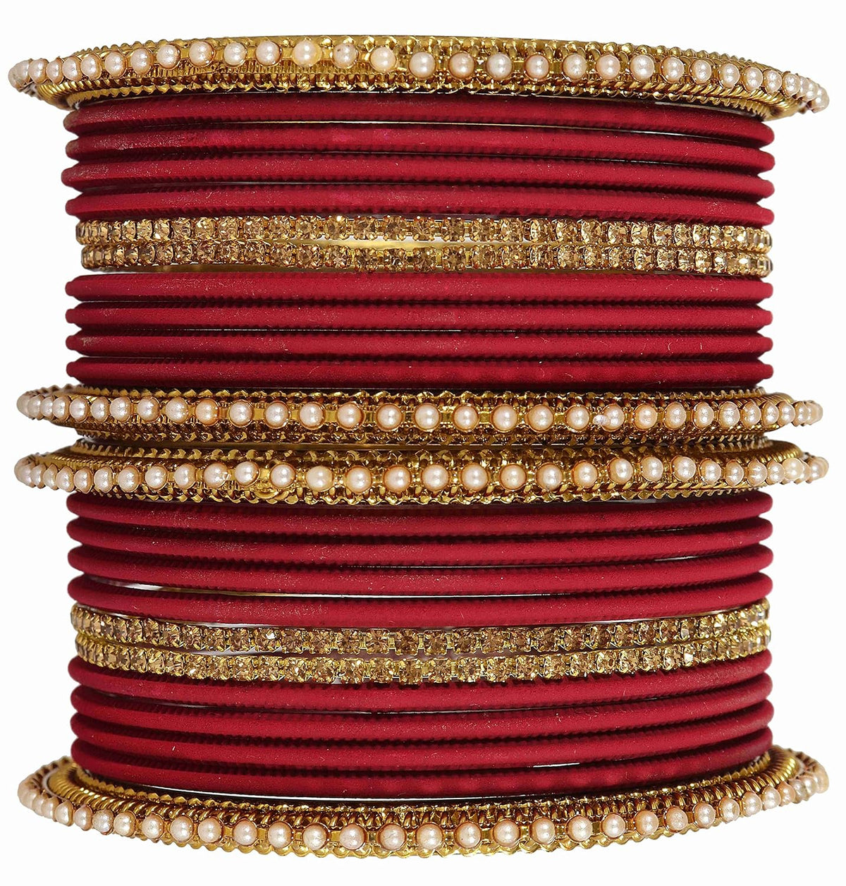 NMII Non-Precious Metal Base Metal Studded with Zircon Gemstone Or Pearl with Cutting Shaped Matte Finished Bangle Set For Women and Girls