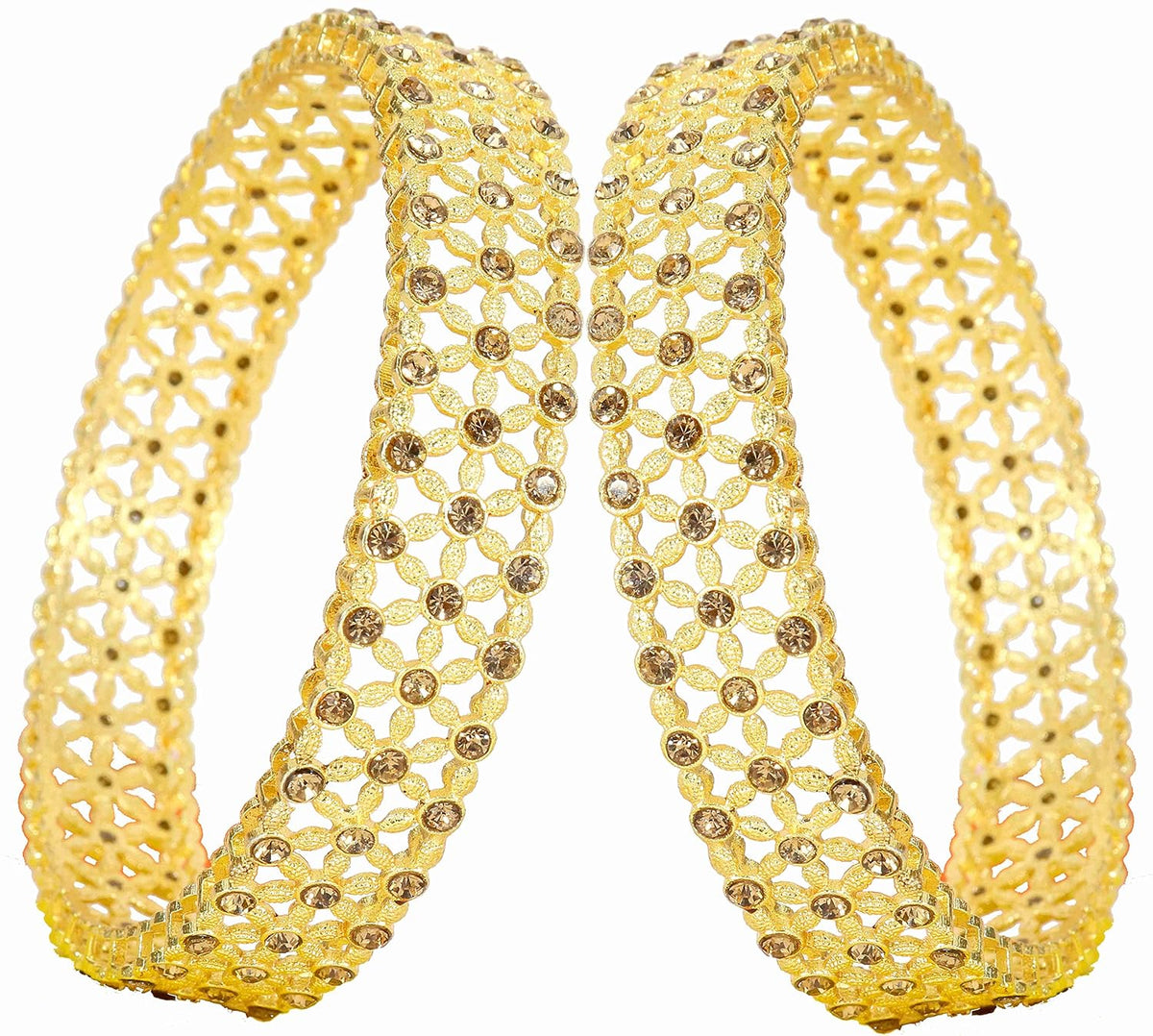 NMII Non Precious Metal Base Metal With Zicon Studded Glossy Finished Kada Set For Women and Girls