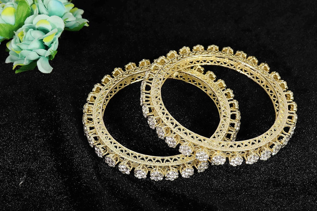 NMII Premium Gold Plated Metal American Diamond Bangles Set For Women & Girls | Pacheli Kada For Women | Traditional Golden Bangles Kada For Wedding, Party, Occasion Jewellery- Set of 2