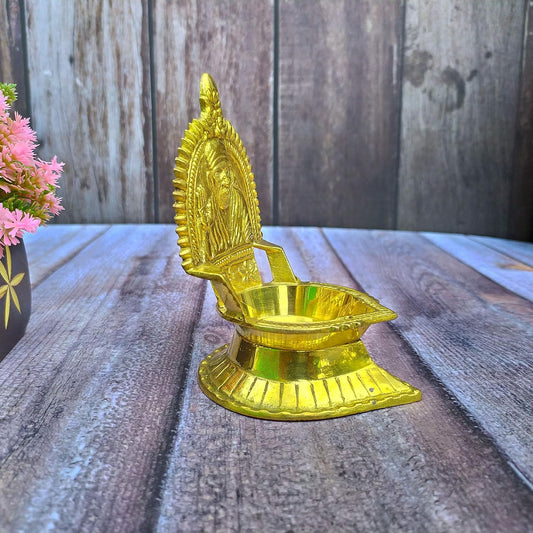 SHINDE EXPORTS Shirdi Saibaba Figure Golden Brass Diya for puja for Home Decor (5 inches Ashirwad Diya)