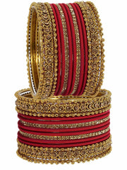 NMII Metal With Zircon Gemstone Studded Glossy Finished Traditional Bangle set for Women and Girls
