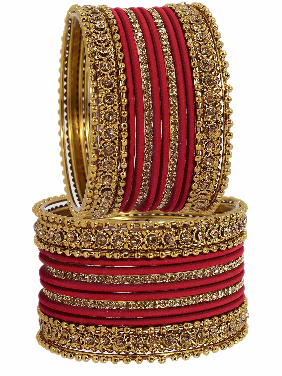 NMII Metal With Zircon Gemstone Studded Glossy Finished Traditional Bangle set for Women and Girls