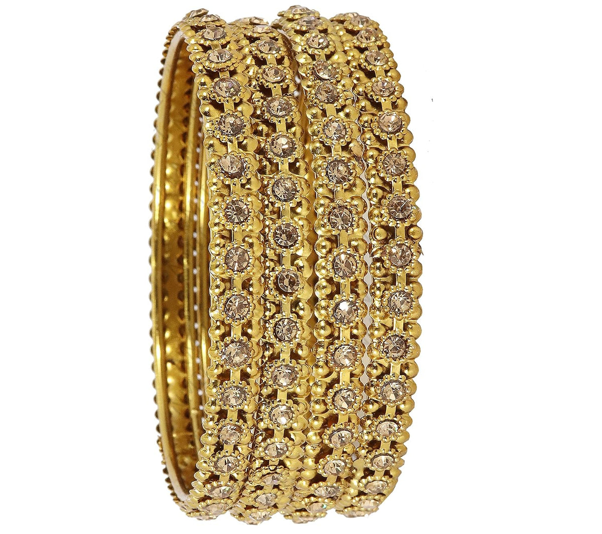 NMII Metal with Zircon Gemstone Studded Kada set for Women/Girls