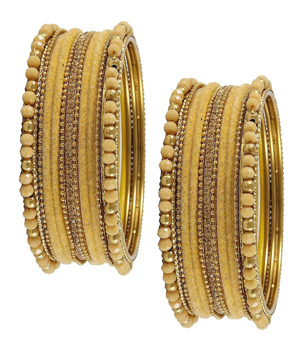 NMII Metal with Zircon Gemstone, Pearls and Beads Studded Glossy Finished Bangle Set For Women and Girls
