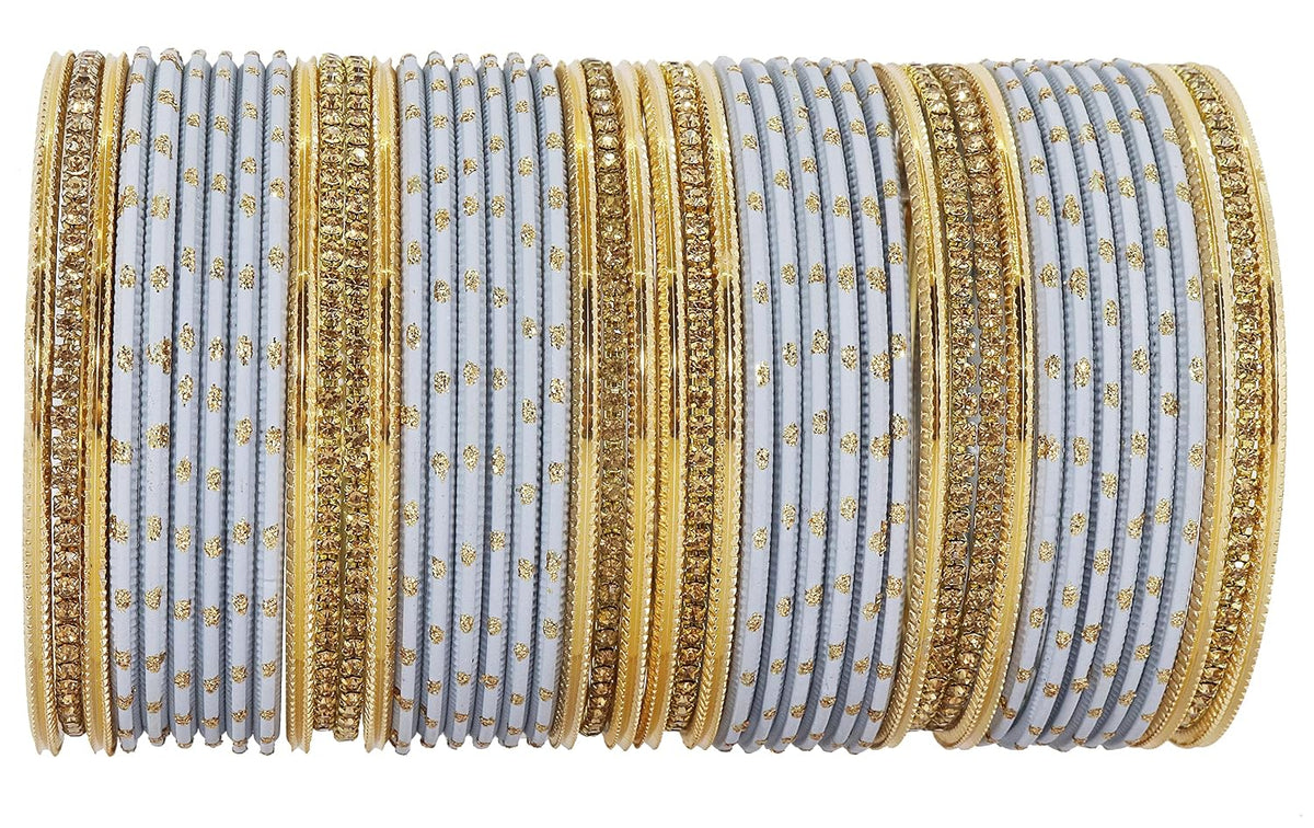 NMII Non-Precious Metal Base Metal with Zircon Gemstone Studded worked Spread with Glitter Glossy Finished Bangle Set For Women and Girls