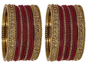NMII Metal With Zircon Gemstone Studded Glossy Finished Traditional Bangle set for Women and Girls