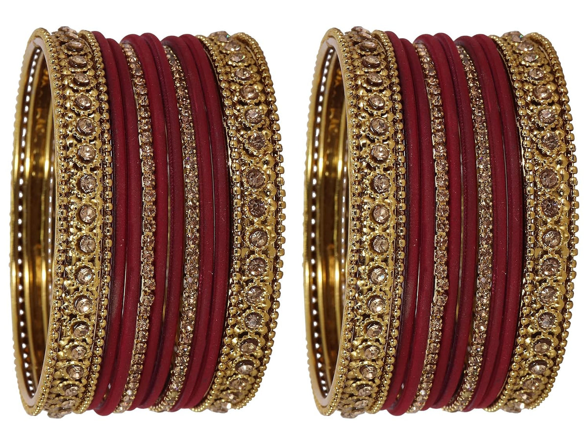 NMII Metal With Zircon Gemstone Studded Glossy Finished Traditional Bangle set for Women and Girls