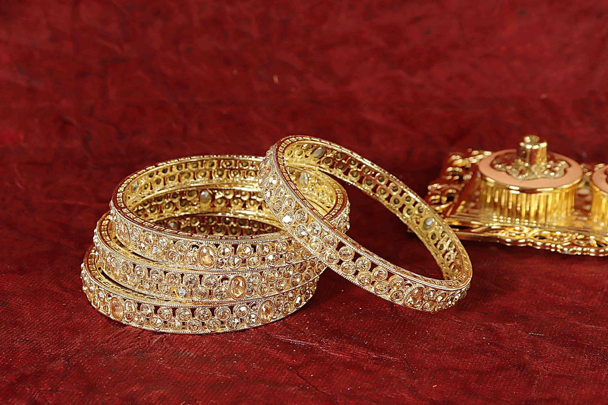 NMII Latest Metal Bangles Set For Women & Girls with Zircon Diamond & Kundan Stone | Trendy Girl's Bangles Bracelet Kada | Stylish Chudi Kangan For Women Wedding, Party, Festive, Everyday- Set of 4