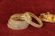 NMII Latest Metal Bangles Set For Women & Girls with Zircon Diamond & Kundan Stone | Trendy Girl's Bangles Bracelet Kada | Stylish Chudi Kangan For Women Wedding, Party, Festive, Everyday- Set of 4