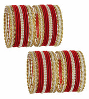 NMII Traditional Gold Plated Metal Bangles Set For Women & Girls with Zircon Gemstone and Velvet Studded | Women's Fashion Jewelry | Indian Bangles | Golden Chudi Set-Pack of 56