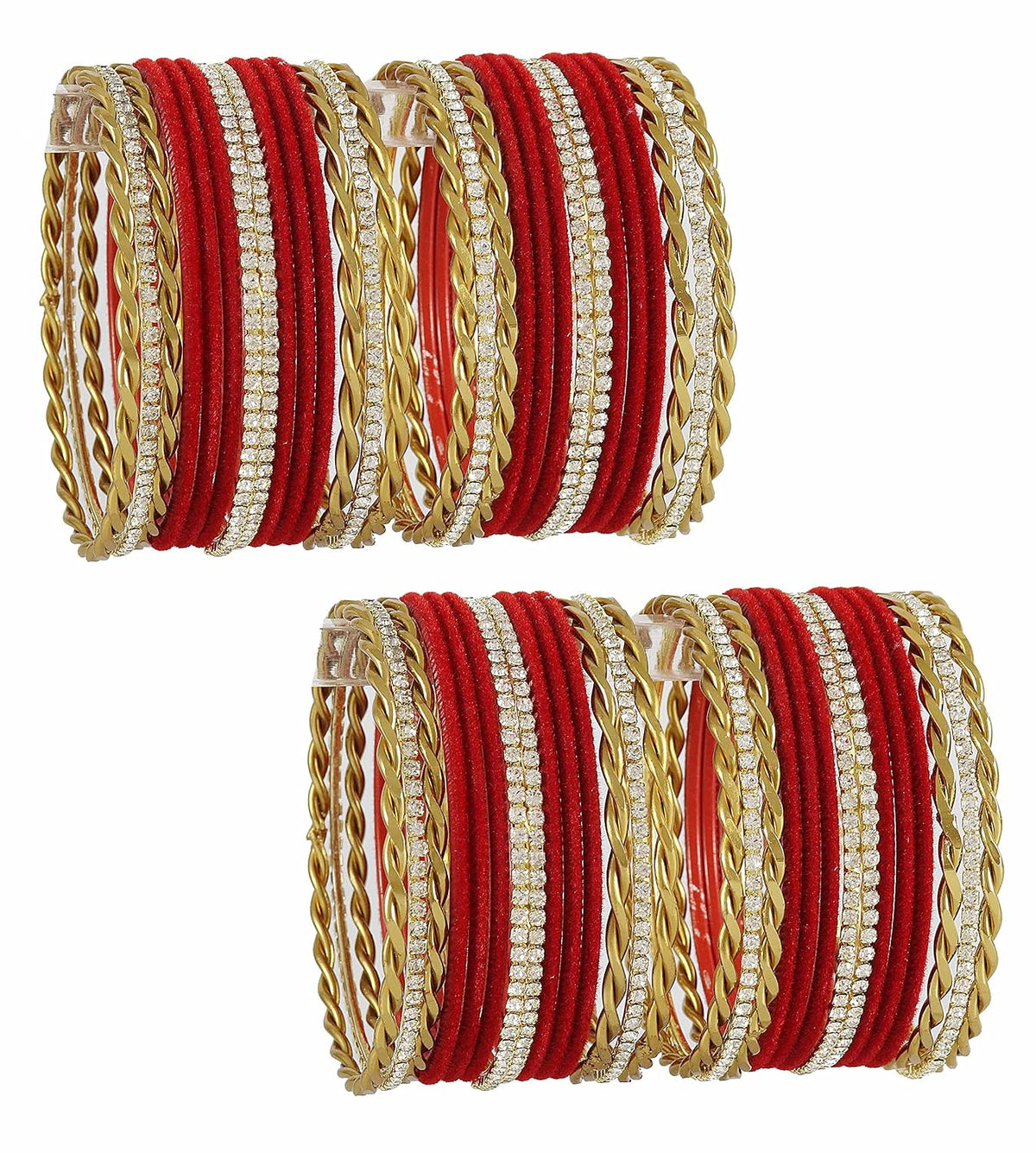 NMII Traditional Gold Plated Metal Bangles Set For Women & Girls with Zircon Gemstone and Velvet Studded | Women's Fashion Jewelry | Indian Bangles | Golden Chudi Set-Pack of 56