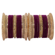 NMII Non-Precious Metal with Base Metal and Studded with Zircon Gemstone Glossy Finished Traditional Velvet Bangle Chuda set for Women and Girls