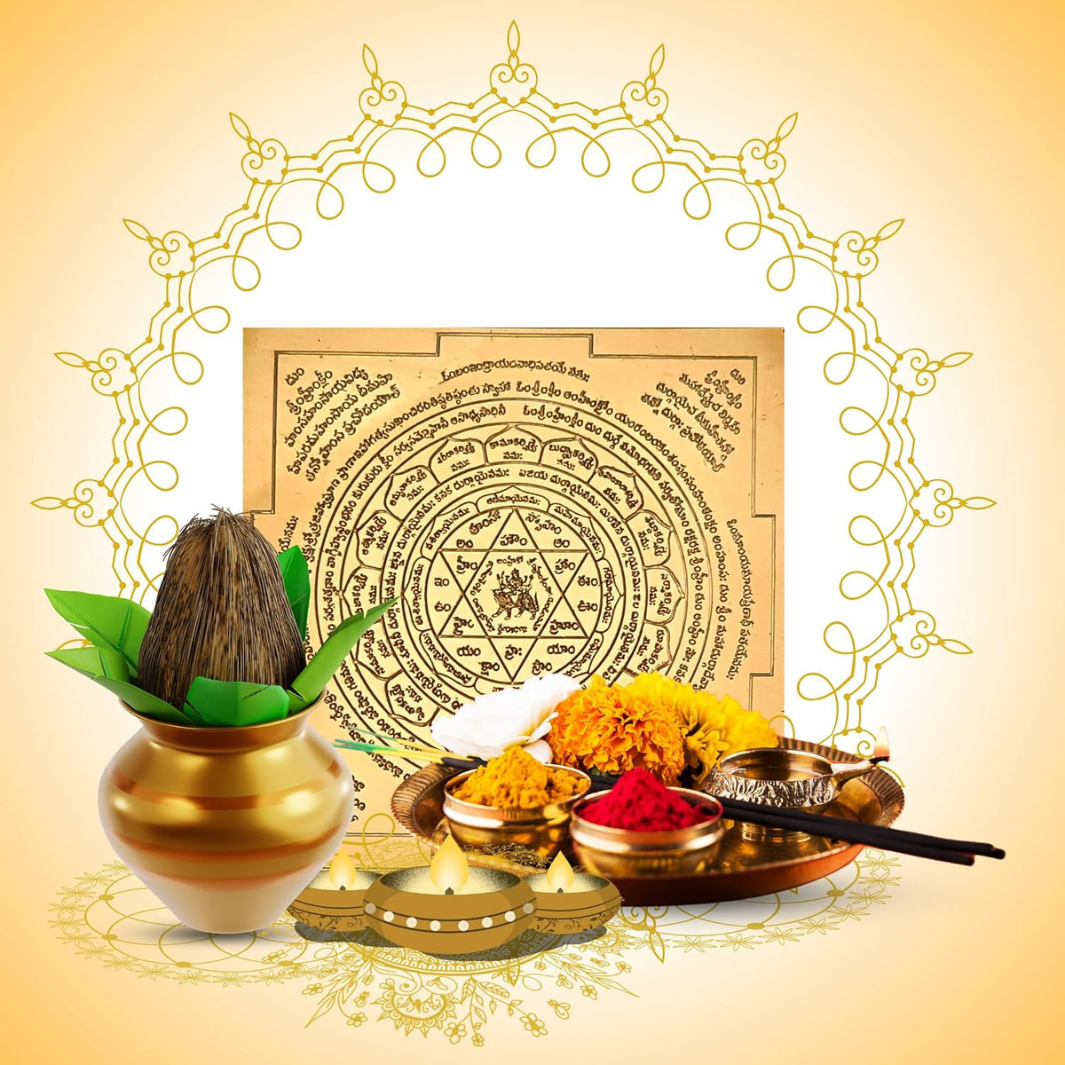 Aalayam Selveer Durga Yantra Telugu | Durga Devi Yantra Size 6"x6" Copper Brown Colour 1 Piece