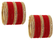 NMII Non-Precious Metal with Base Metal Zircon Gemstone Studded Glossy Finished Traditional Velvet Bangle set for Women and Girls