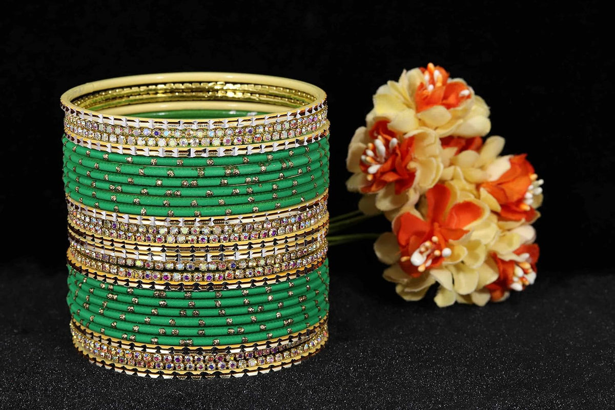 NMII Non-Precious Metal with Base Metal and Studded with Rainbow Zircon Gemstone Glossy Finished Traditional Bangle set for Women and Girls