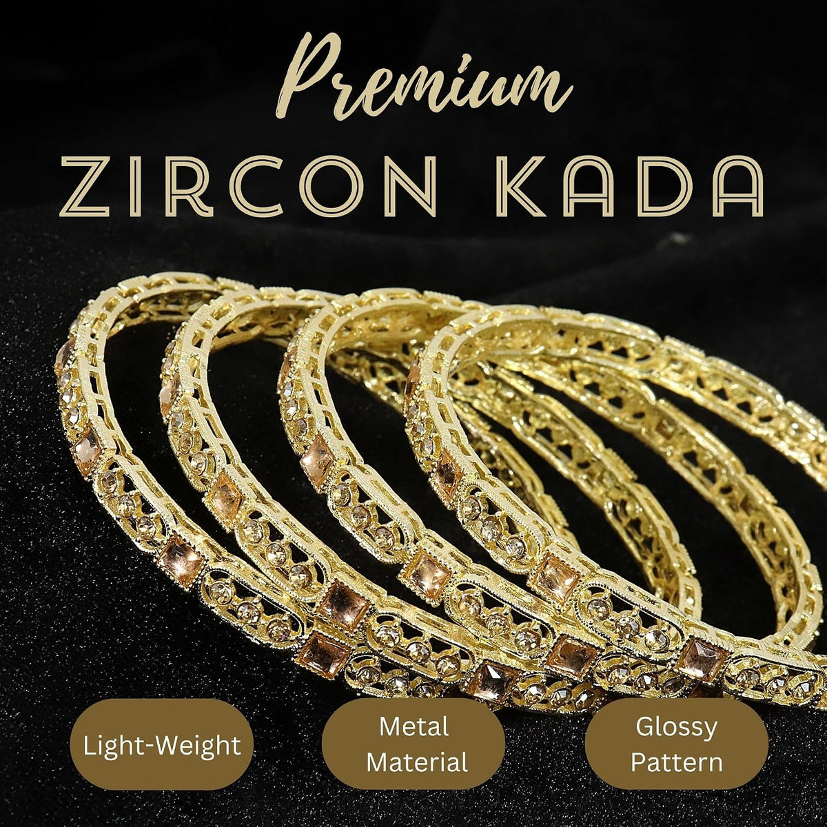 NMII Gold Plated Metal Kundan Stone & American Diamond Bangles Set For Women & Girls | AD Bangles | Traditional Bangles Set | Stone Work | Premium Design | Wedding, Party, Occasion- Set of 4