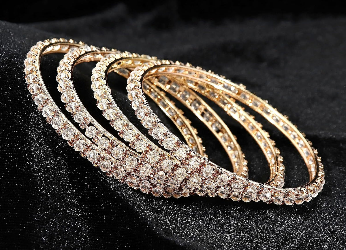 NMII Alloy Metal with Zircon Gemstone and Pearls Adorned Bangles Set For Girls and Women