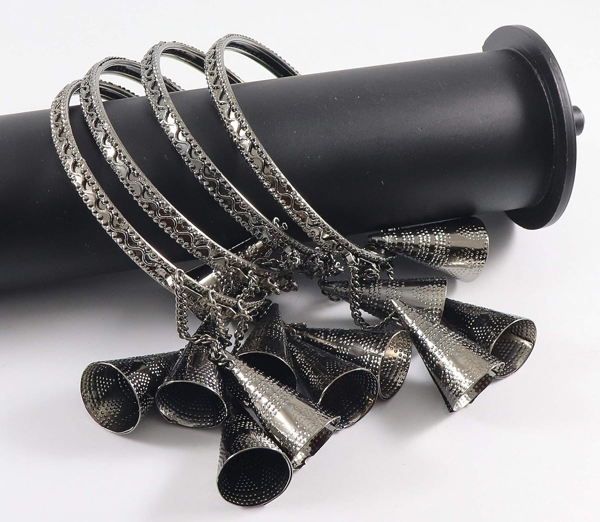 NMII Non-Precious Metal Base Metal with Curved Shaped and Latkan Linked Glossy Finished Kaleere type Kada Set For Women and Girls