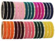 NMII 10 Colour Velvet Bangles Combo Set For Women and Girls | Premium Metal Bangle Set | Multicolour Bangles Set | Traditional Plain Simple Velvet Bangles- Set of 160 Bangles