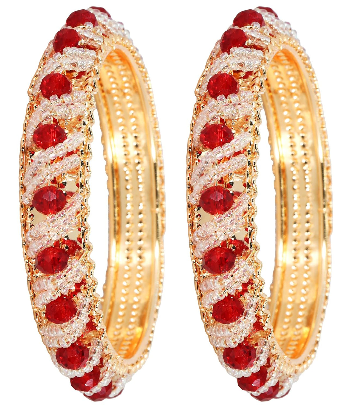 NMII Stylish Pearls & Alloy Metal Kada Set For Women and Girls | Metal Bangles For Women | Traditional Kada Bangles For Girls | Pearls Moti Bangles | Red Kada bangles for women, (MAH58_9001-Red-2.2)