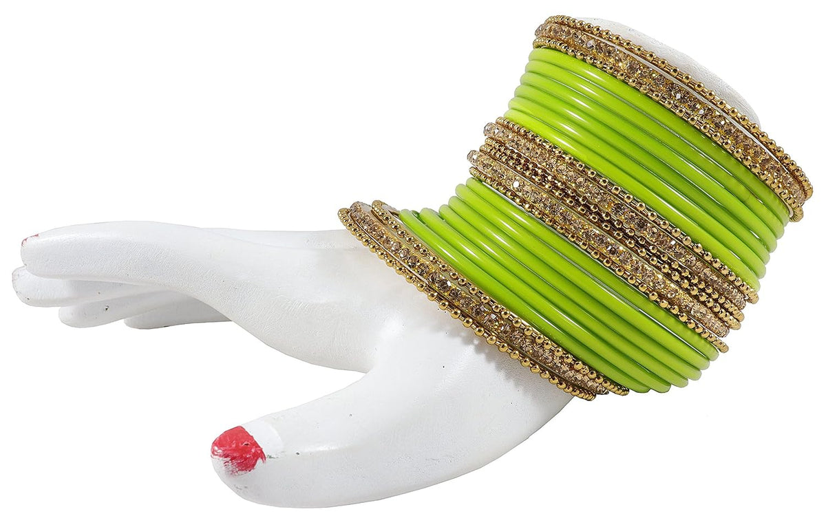 NMII Glass With Zircon Gemstone Studded Worked and Ball Chain Or Plane Gloosy Finished Bangles Set For Women and Girls