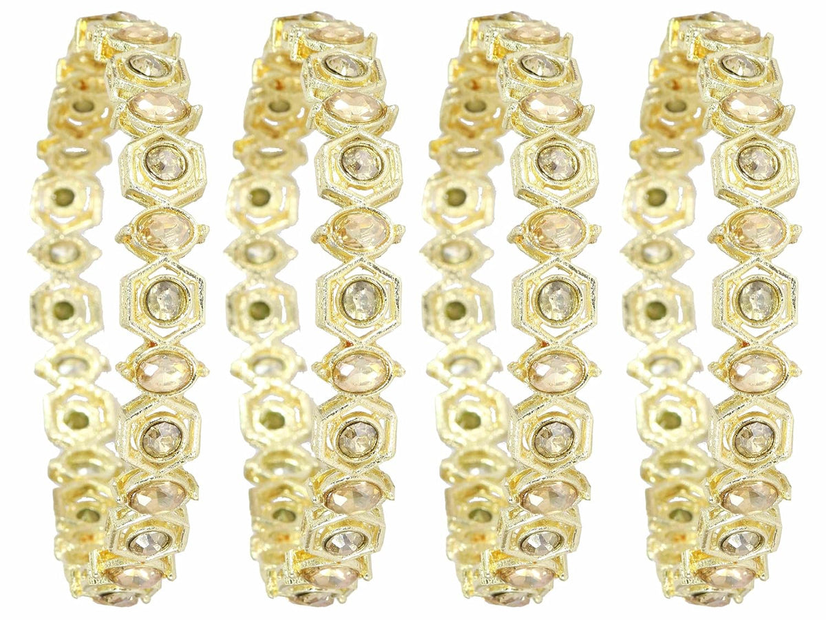 NMII Stylish American Diamond Stone Work Metal Bangles For Women & Girls | Gold Plated Bangles | Kada Set For Women | Wedding Bangles Set For Women | Latest Bangles Fashion Jewellery- Set of 4