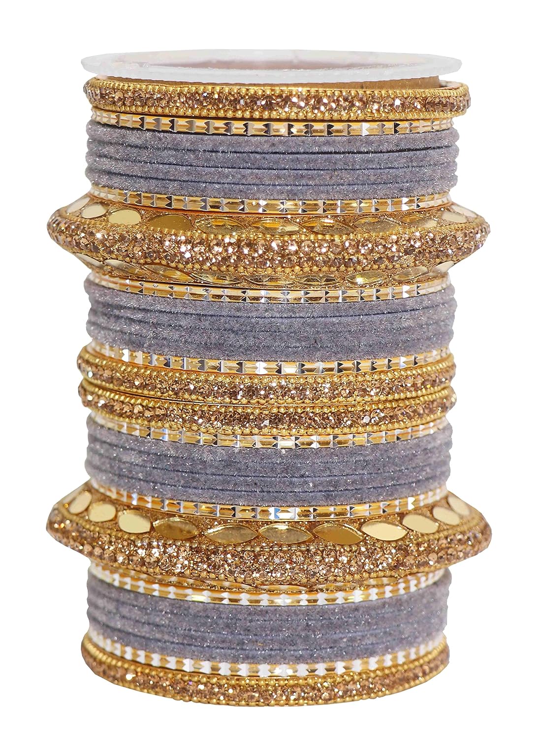 NMII Gold Plated Metal Bangles Velvet Bridal Chuda Set For Women and Girls with Premium Golden Zircon Stones & Beads Worked | Traditional Chuda Set For Women | Women's Bangles Wedding- Set of 30