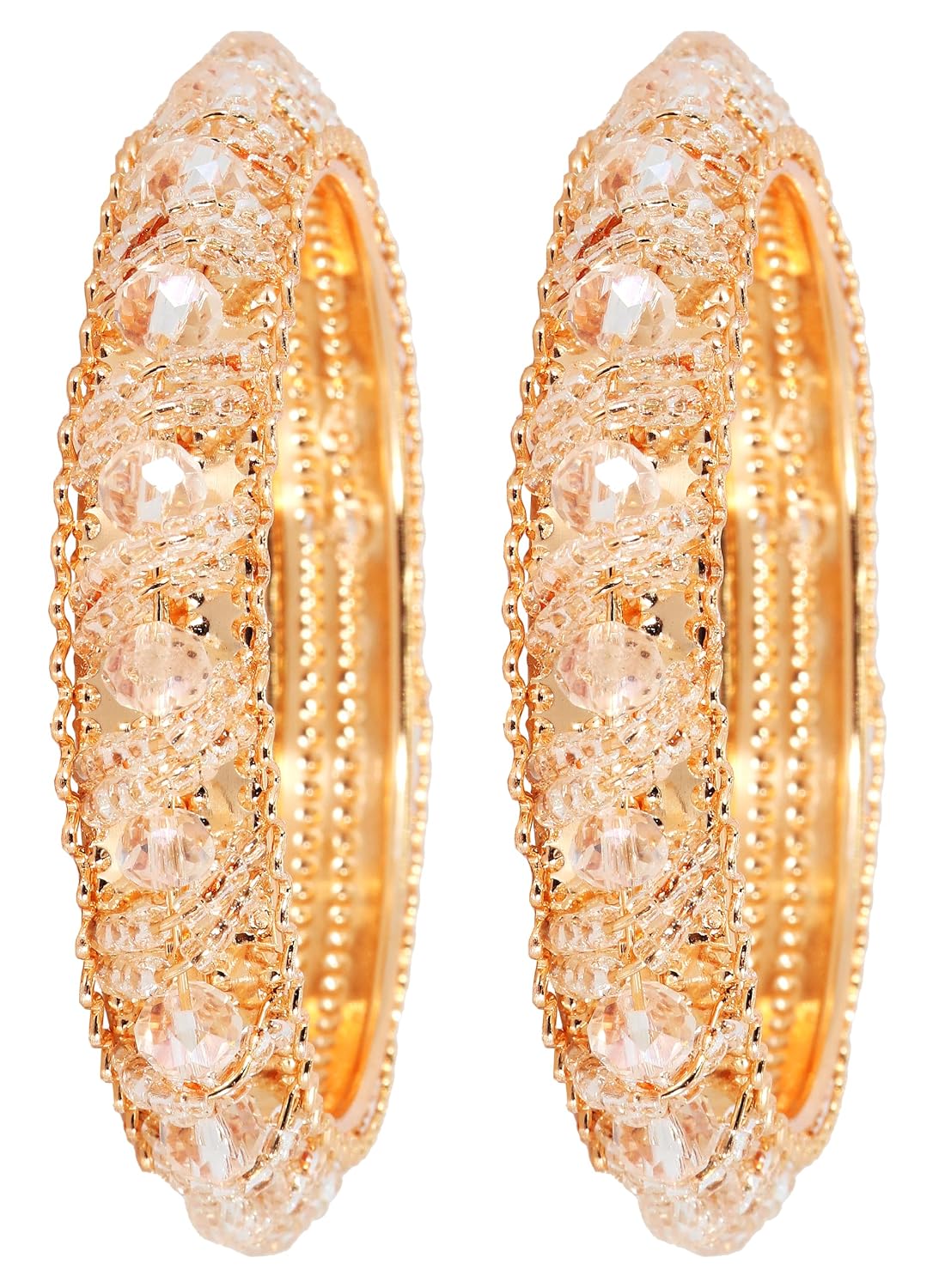 NMII Stylish Pearls & Alloy Metal Kada Set For Women and Girls | Fancy Women's Kada Bangles | Fashion Jewellery | Metal Bangle | Traditional Kada Set For Girls, (MAH58_9001-Peach-2.2)