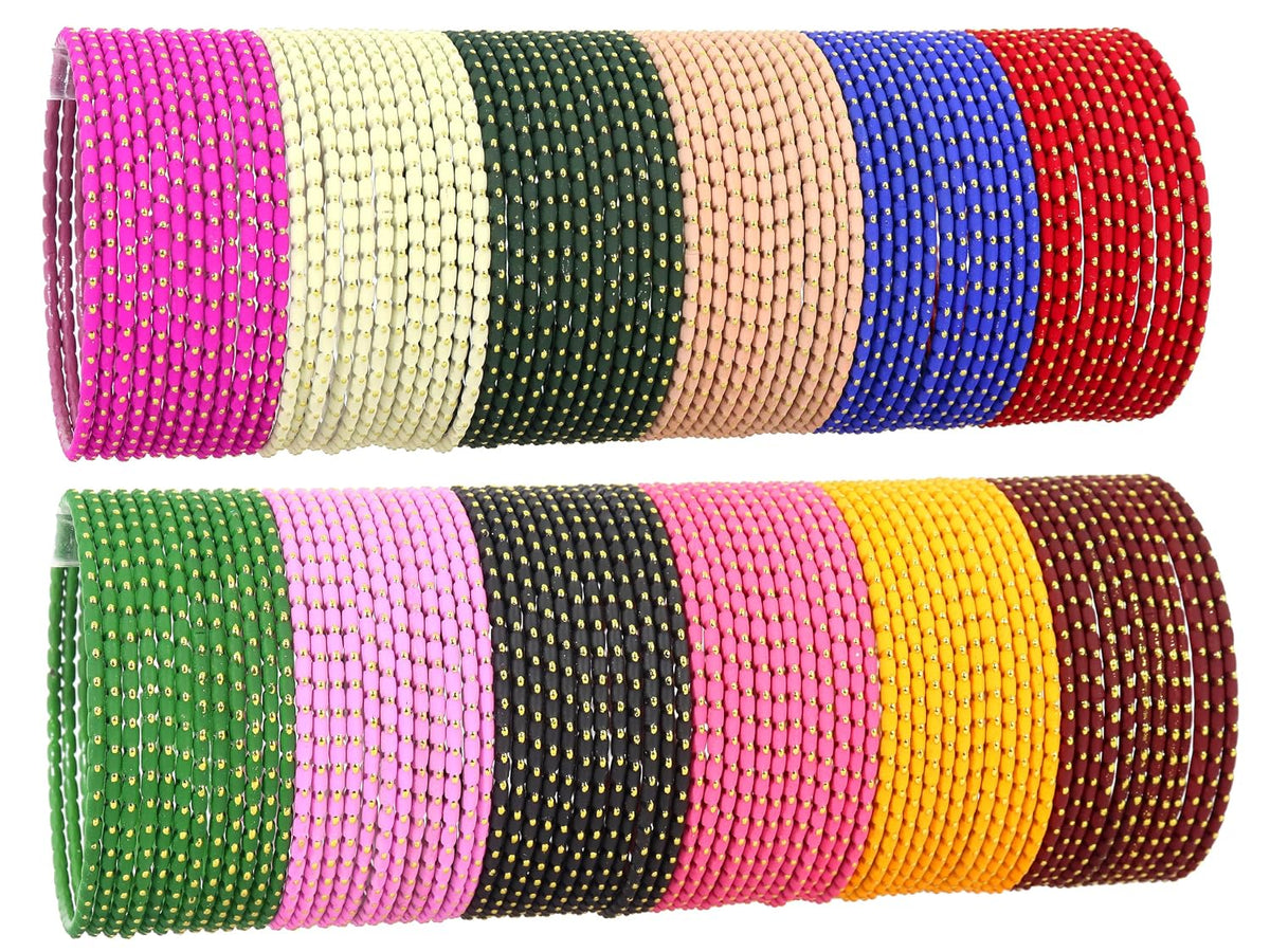 NMII Metal with Golden Polka Dots & Cutting Design Stylish Bangles Set For Women & Girls | Metal Bangles | Traditional Women Bangles | Fancy Metal Chudi - Pack of 144 Bangle