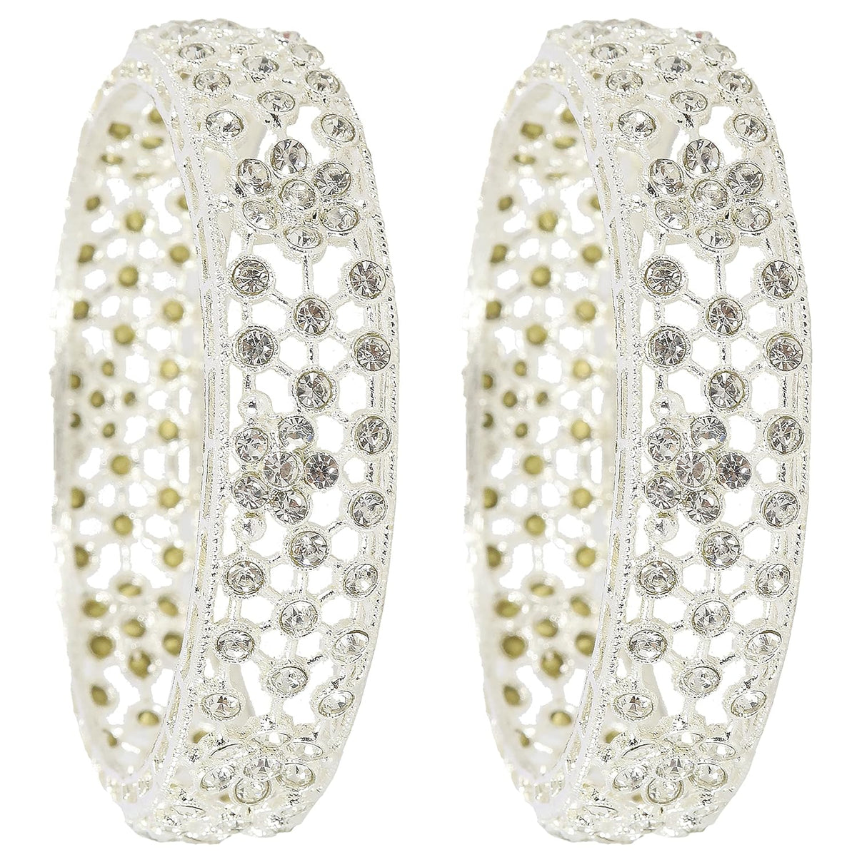 NMII Alloy Metal with Zircon Gemstone Studded Kada Set For Women and Girls