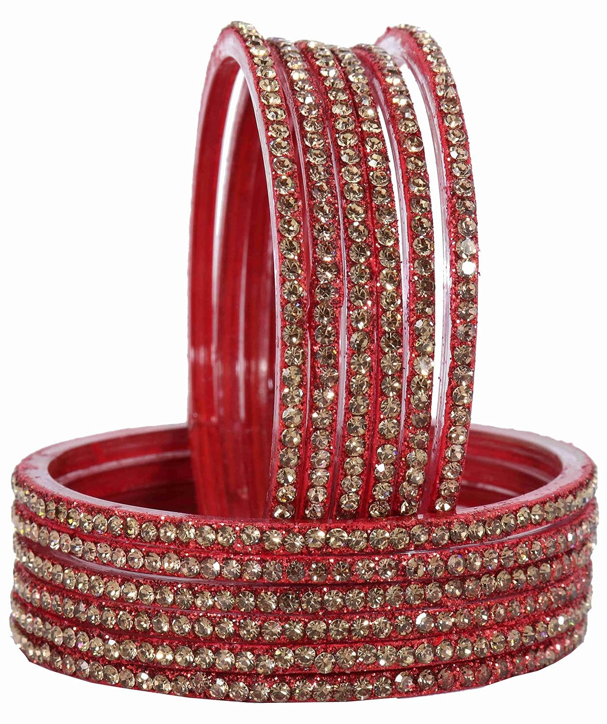 NMII Glass with Zircon Gemstone and Beads Studdded Glossy Finished Traditional Bangle Set For Women and Girls