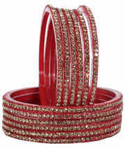 NMII Glass with Zircon Gemstone and Beads Studdded Glossy Finished Traditional Bangle Set For Women and Girls