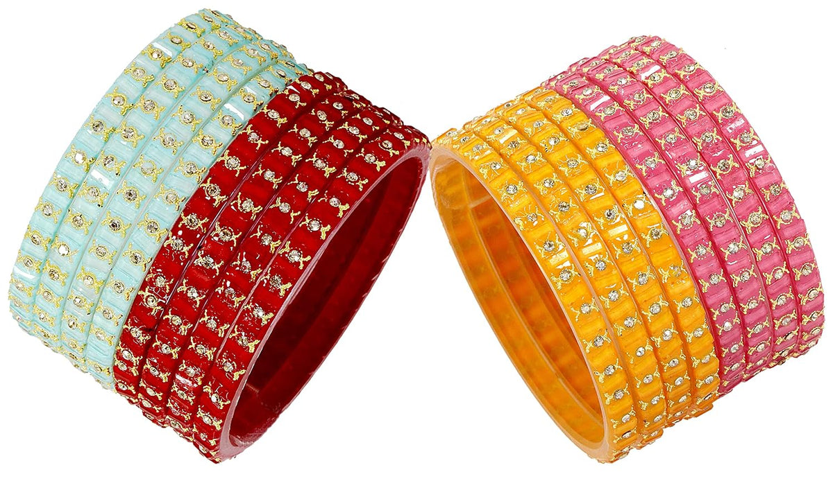 NMII Acrylic (Plastic) With Zircon Gemstone and Studded Worked with Glossy Finished Kada Set For Women and Girls
